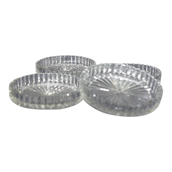 Vintage Glas Mini Cabaret Plates Set of 4 Pressed Glass Starburst 1970s EUC - Picture 4 of 8